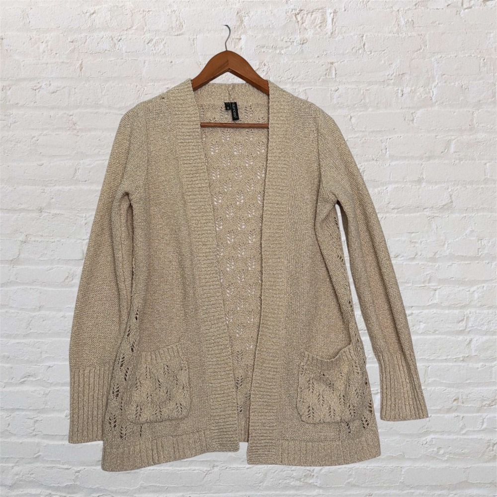 Maurices Beige Metallic Knit Cardigan Sweater Womens Size‎ 0 Open Front Pocket